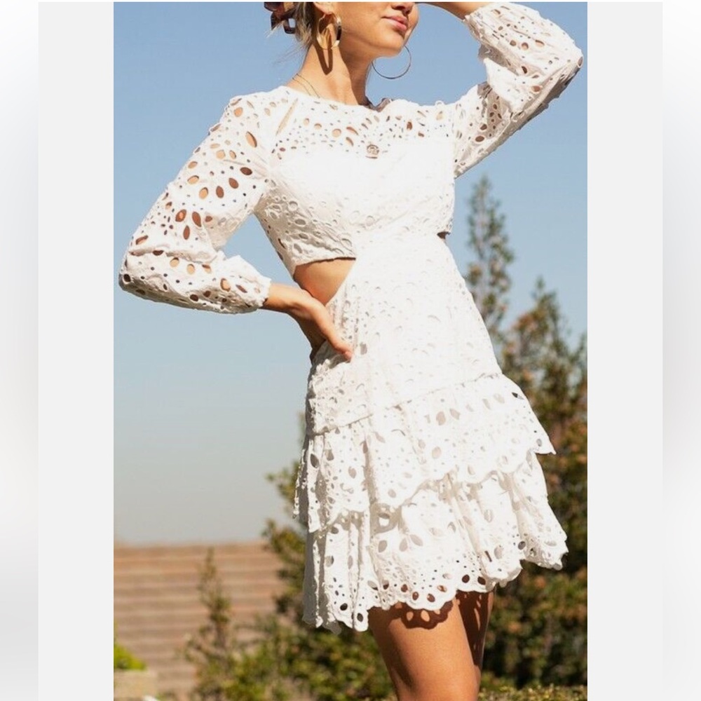 Maje Rivage Eyelet Cutout Mini Dress